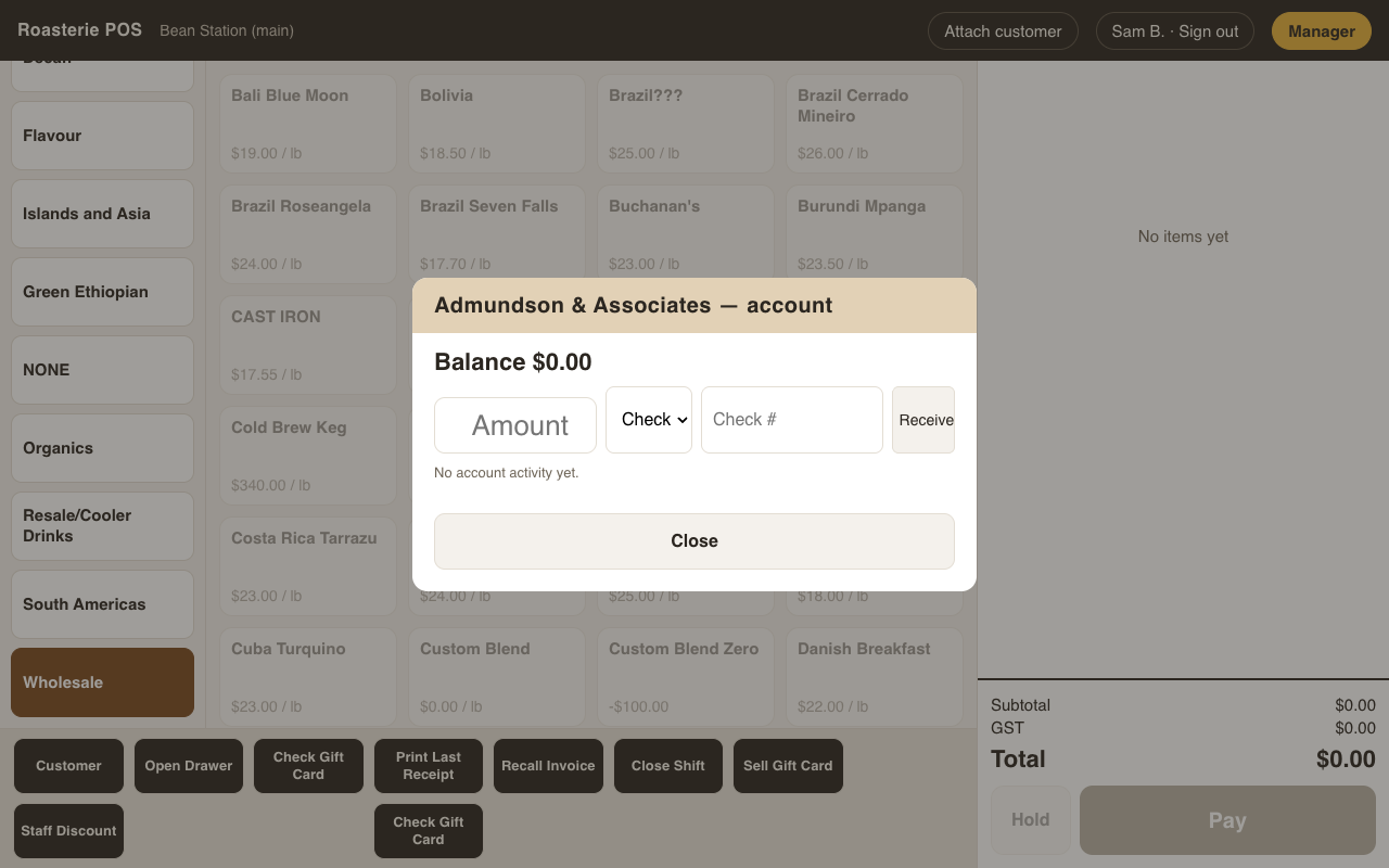 The account dialog at the till