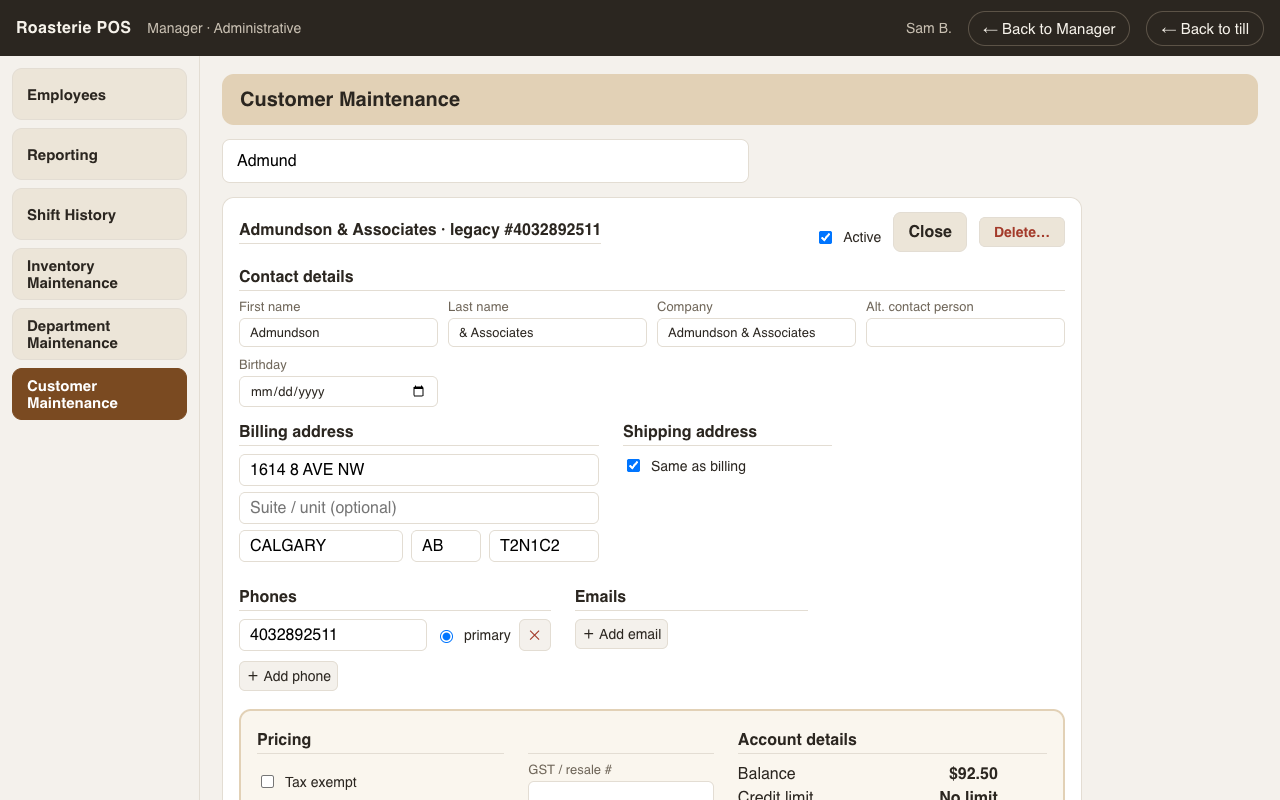 The customer editor