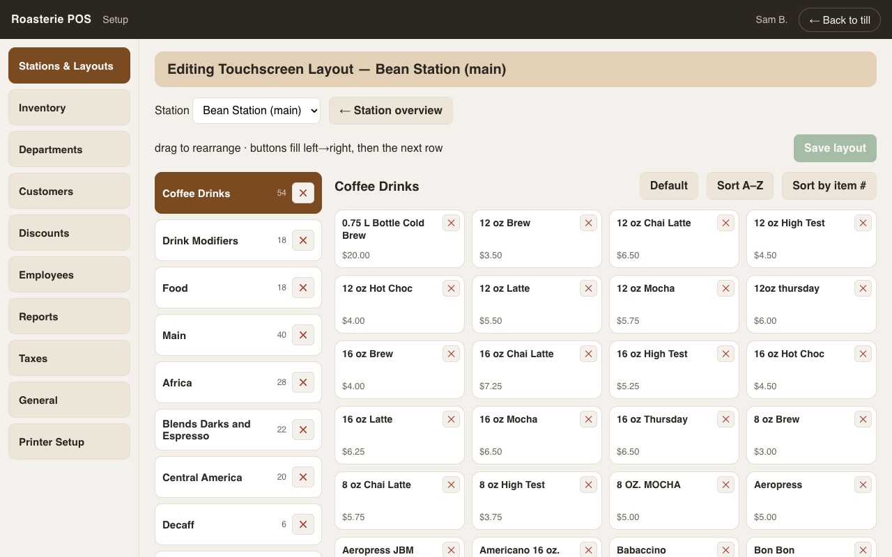 The touchscreen layout editor