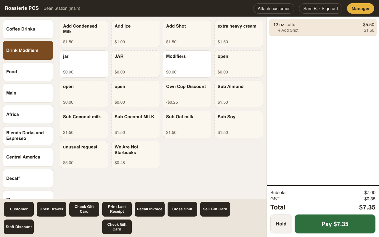 The sale screen