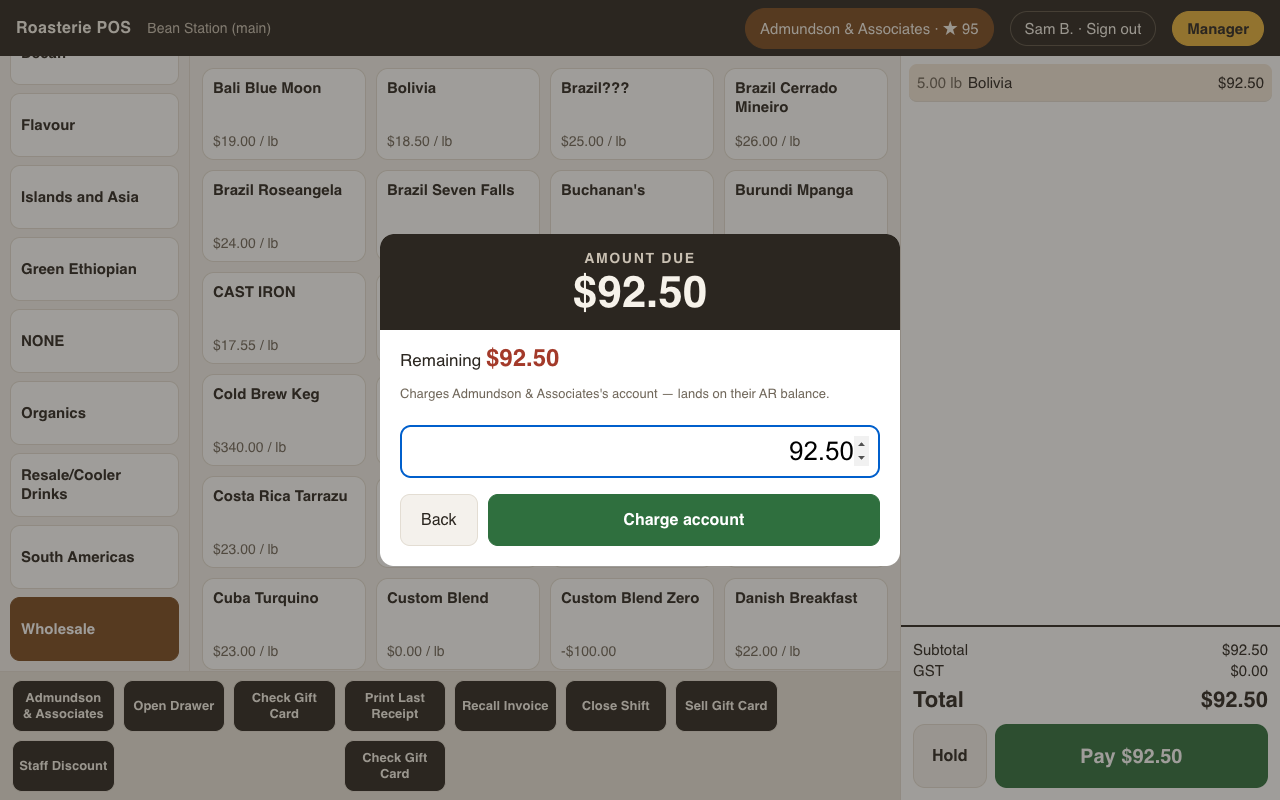 On account — the customer's name is on the charge